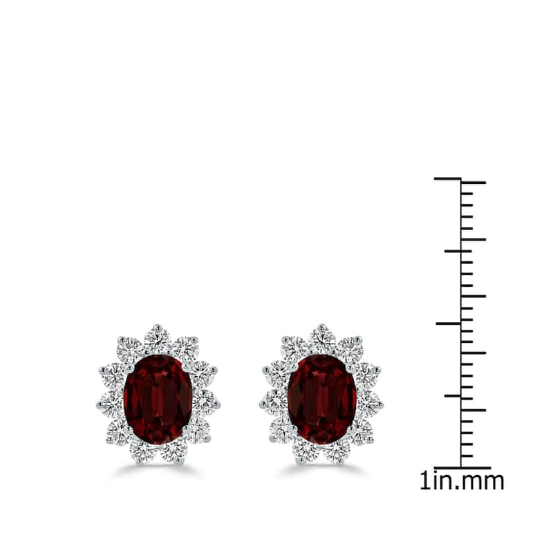 Auriya 3 1/5ct Iconic Oval-cut Garnet Halo Diamond Stud Earrings 1 1/4ctw 18k Gold