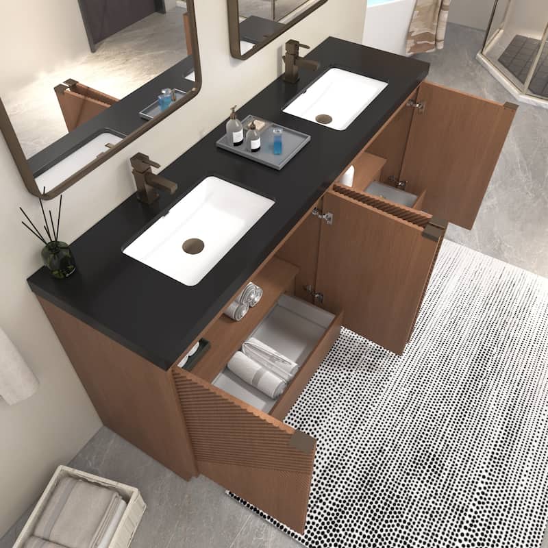 Milano 72" Freestanding Bathroom Vanity with Double Black Acrylic Sink