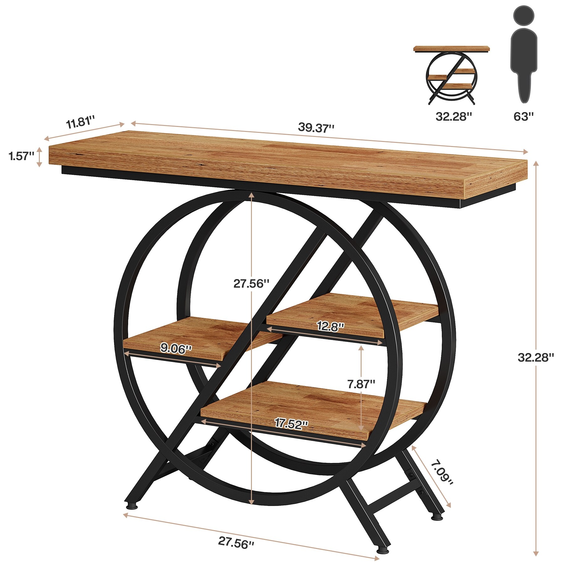 39.4-Inch Console Table, 4- Tier Industrial Entryway Table 39.4-Inch Console Table, 4- Tier Industrial Entryway Table