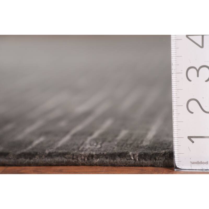 Striped Black Nepalese Indian Area Rug Hand-Knotted Wool Carpet - 9'0" x 11'8"