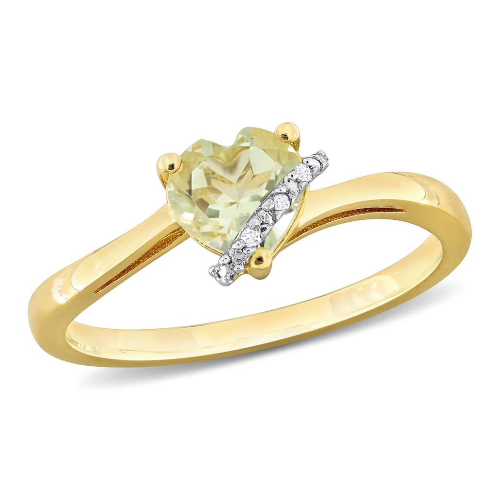Miadora 3/4ct TGW Heart Shape Green Quartz & Diamond Accent Ring in Yellow Silver