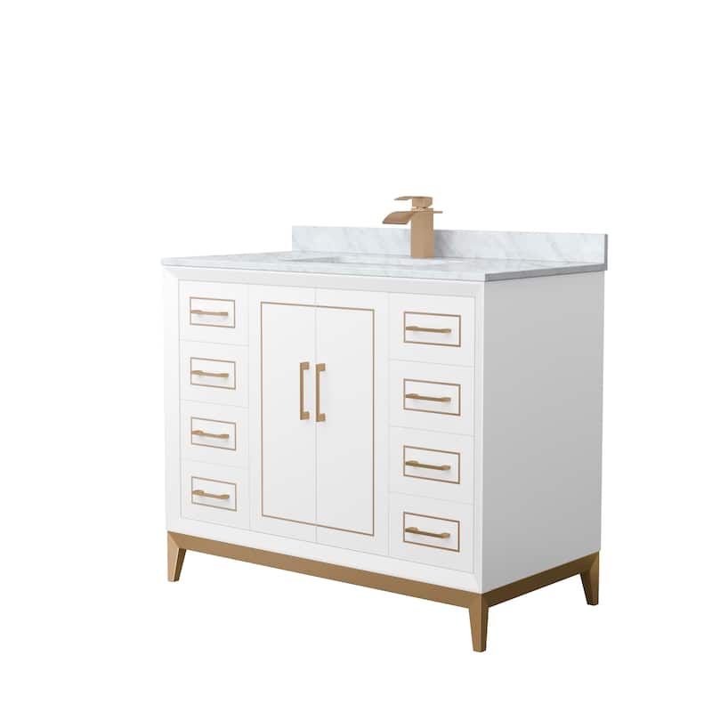 Marlena 42-Inch Single Vanity Set, Carrara Marble Top - White, Bronze Trim, Carrara Marble Top