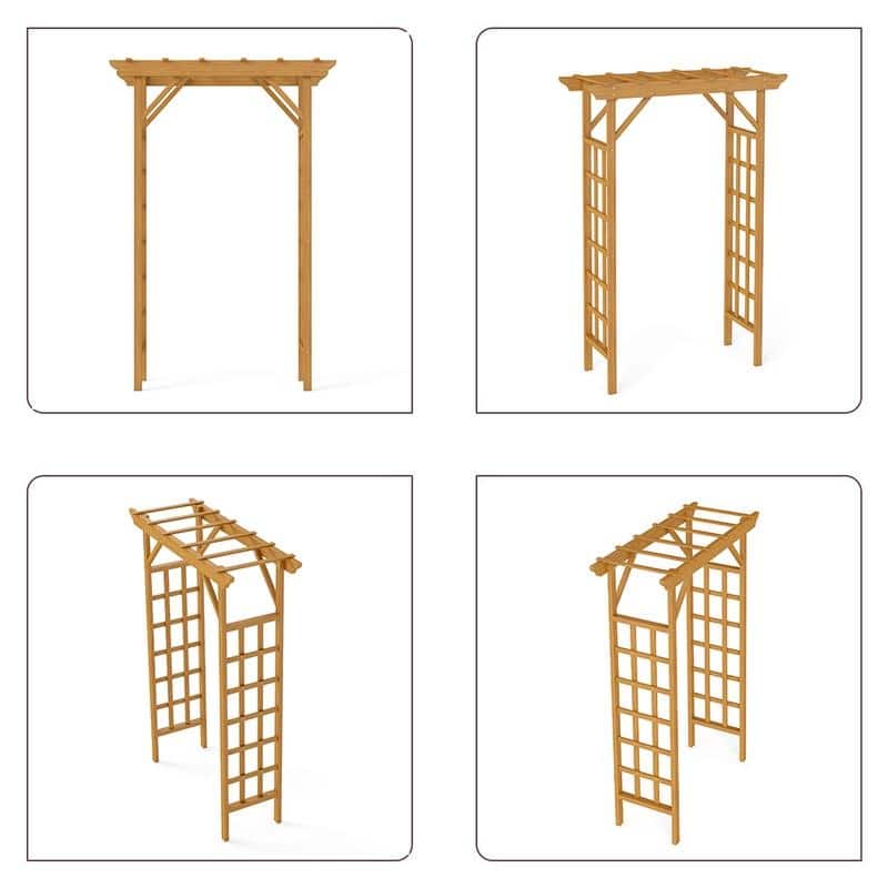 Romantic Solid Wood Garden Arbor, Elegant Light Brown Wedding Arch & Plant Trellis, Heavy-Duty Pergola For Backyard Ceremonies
