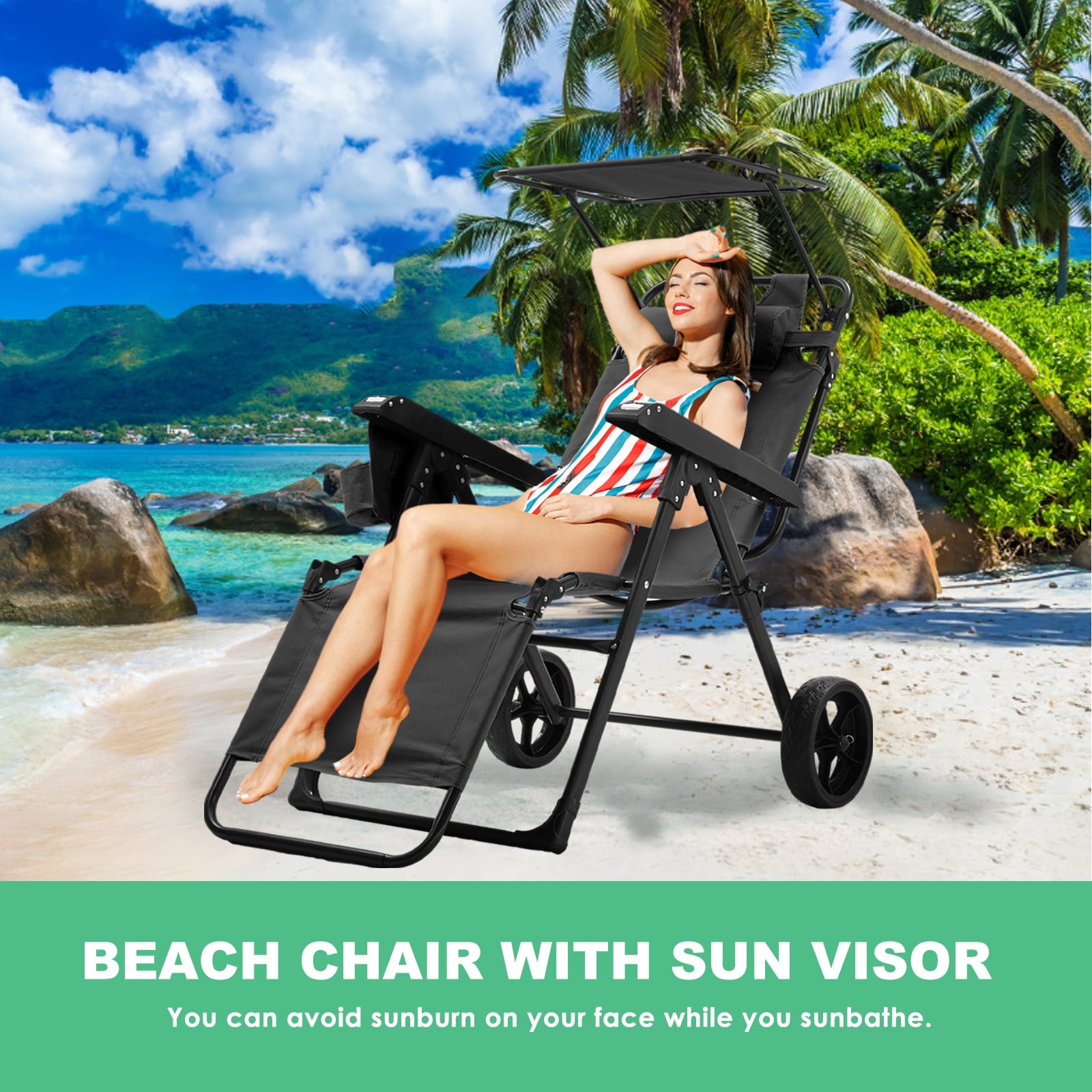 DoCred Folding Beach Chair Lounge Chair with Wheels On Sale Bed Bath Beyond 40187329