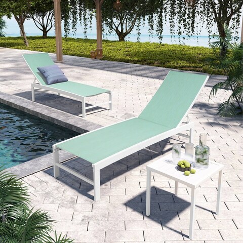 Pellebant 3-piece Chaise Lounge with End Table Set, Adjustable Back, Aluminum