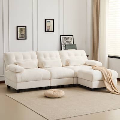 93" Modern Adjustable Backrest Sectional Sofa Set with Throw Pillows