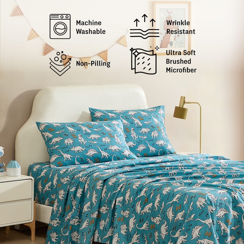 HLC.ME Printed Kids Bed Sheets - Patterned Bed Sheet Set - Wrinkle Resistant & Ultra Soft - For Mattresses up to 15 Inches Deep