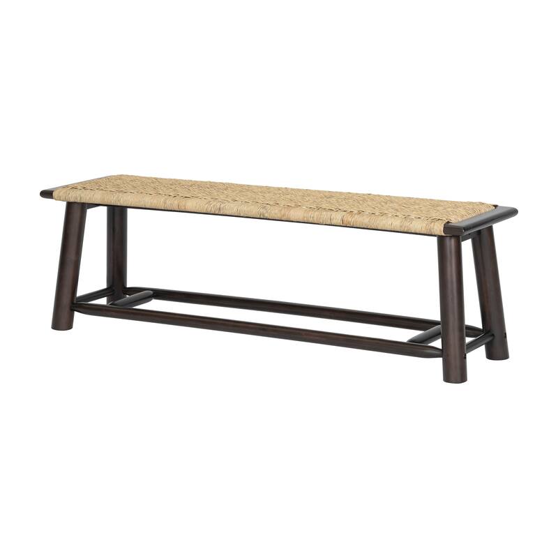 Farmhouse Modern Solid Wood Rattan Bench - 59 Inch Indoor & Covered Outdoor Bench Finish Multi-Functional Design