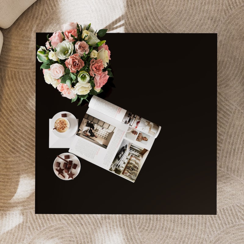 Square Glass Coffee Table in 33.5",Luxurious Geometric Metal Frame,Gold Finish & Lower Shelf