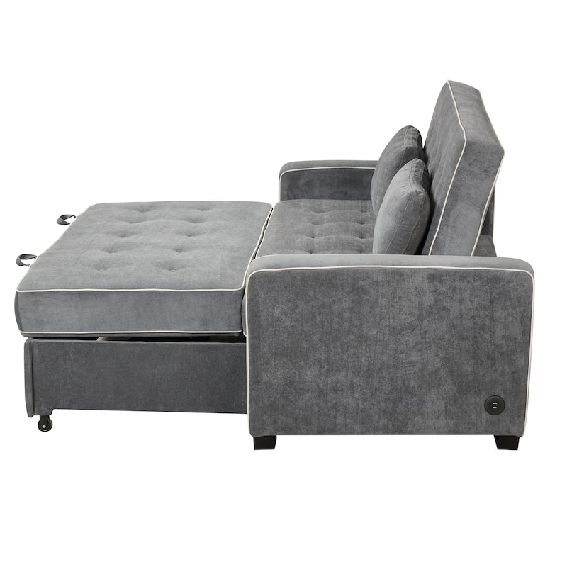 Pull Out Sleeper Bed, Sofa Bed Couch with USB Charging Port, Lounge Loveseat Sofa Daybed with Adjustable Backrest