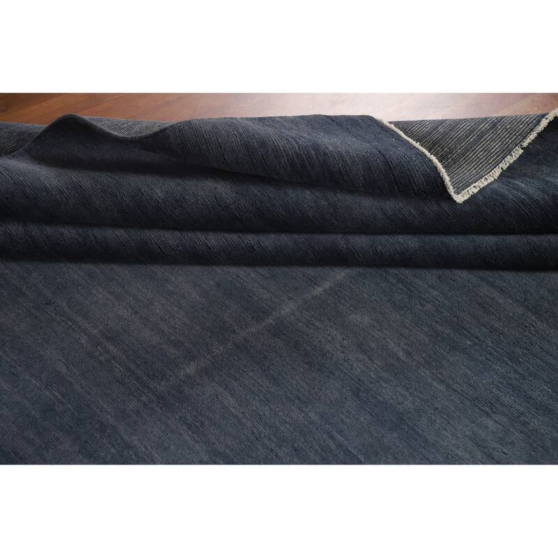 Hand Knotted Oriental 100% Wool Carpet Modern Solid Navy Blue & Blues Gabbeh Area Rug - 12' 0'' X 9' 5''