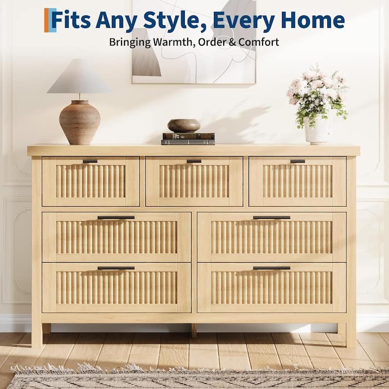 Modern Fluted Dresser with 7 Storage Drawers, Organizer Cabinet for Living Room, Bedroom