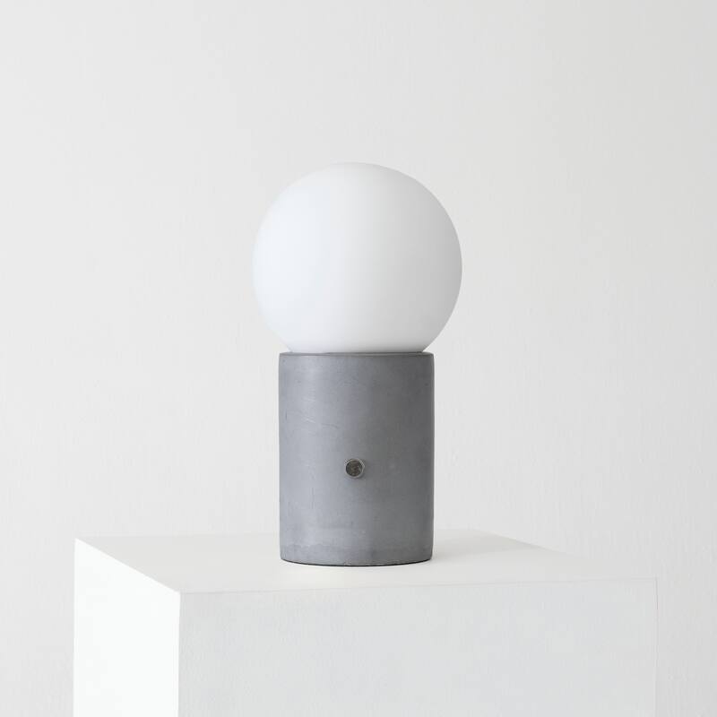 Brightech Kai 11 in. Cement Gray Mid-Century Modern Integrated LED Bedside Table Lamp with Built-In 3-Way Dimmer