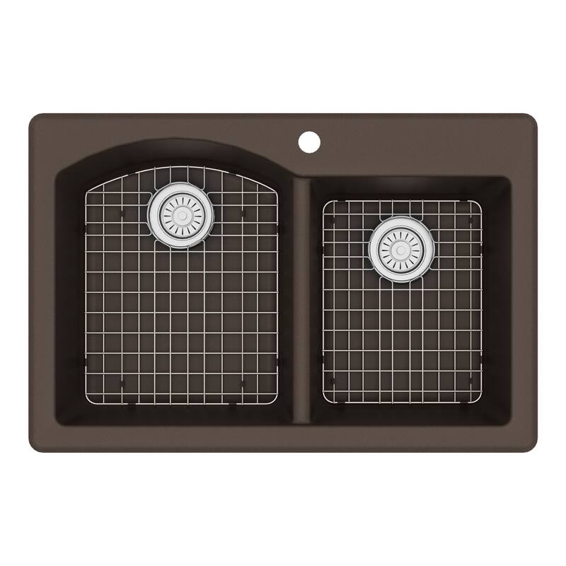 Karran Drop-In Quartz 33 in. 1-Hole 60/40 Double Bowl Kitchen Sink Kit