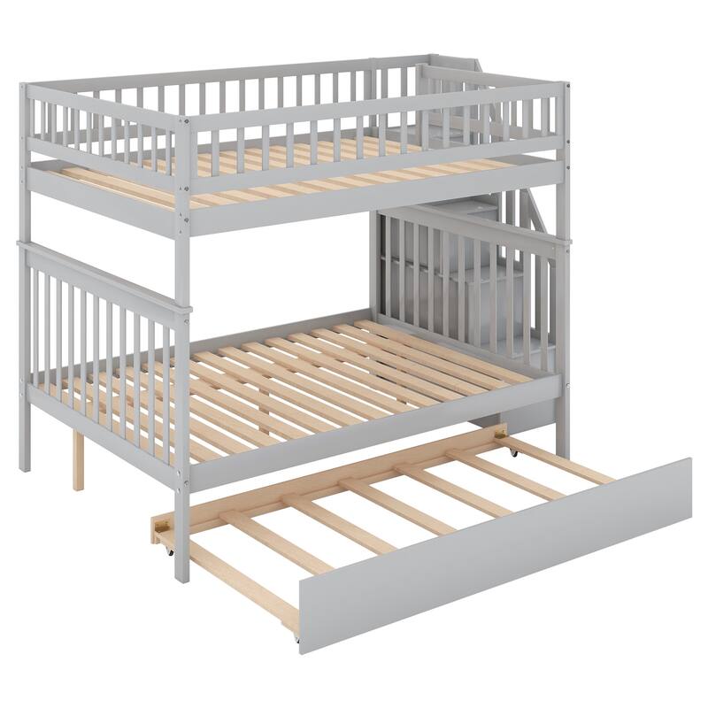 Full over Full Bunk Bed with Twin Trundle, Convertible Bunk Bed Frame