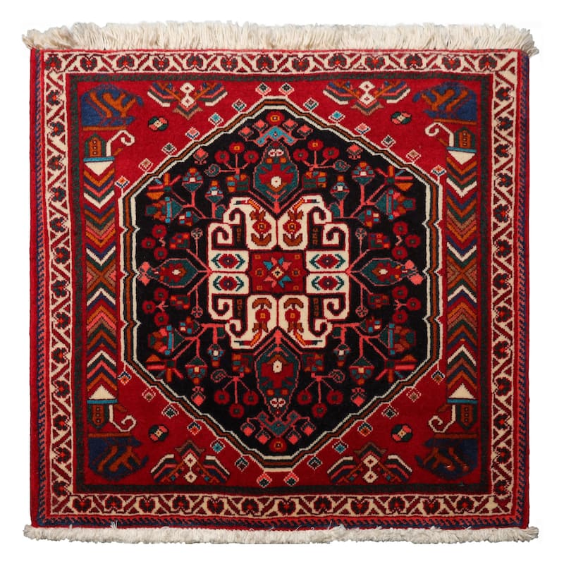 2'2''x2'1'' Square Hand Knotted Wool Black Abadeh Traditional Area Rug - 2' 2'' x 2' 1''-Square - 2' 2'' x 2' 1''-Square