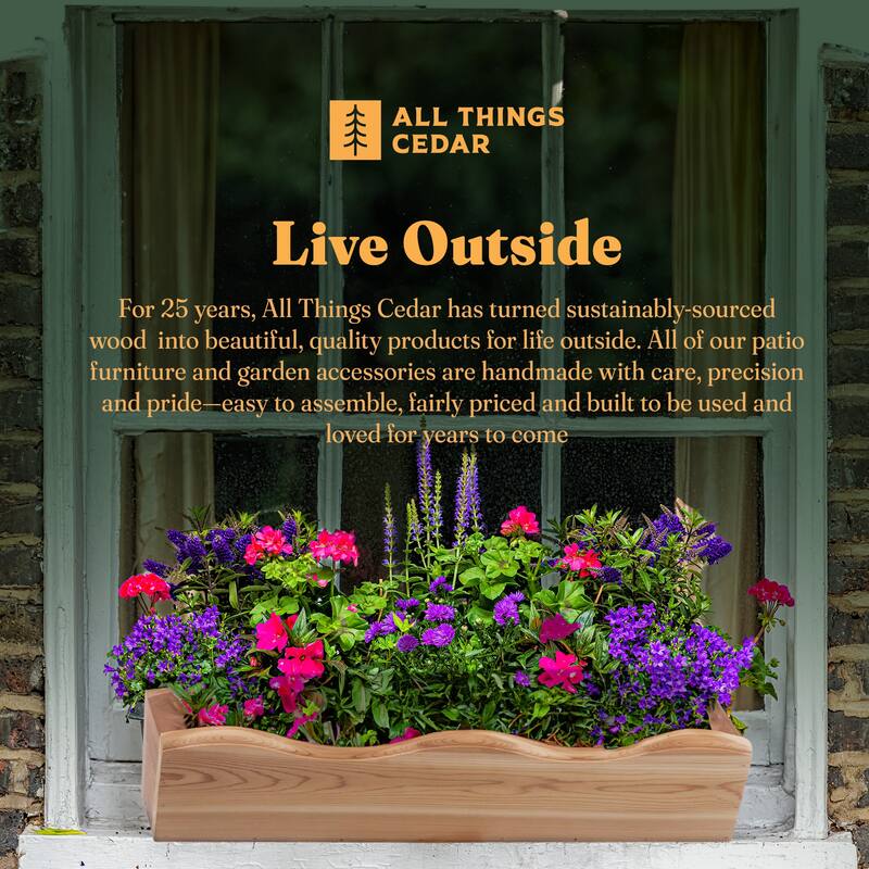 All Things Cedar 22” Outdoor Window Planter, Wooden Wall Box for Plants, Natural - 3