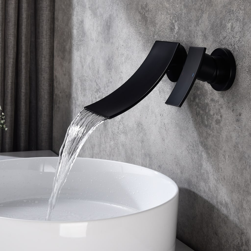 Modern Single Handle Wall Mounted Waterfall Bathroom Sink Faucet with Curved Spout, Anti Corrosion and Rust Resistant