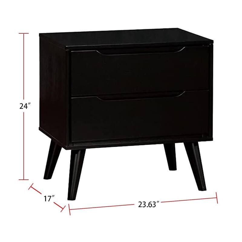 Mid-Century Modern 1pc Nightstand Bedroom Furniture Solid wood Round Tapered Legs 2-Drawers Bedside Table