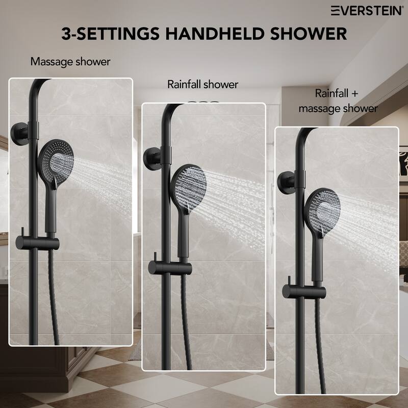 Wall Mount Pressure-Balanced Shower System 10"Rainfall Shower Head with Slider Bar Handheld