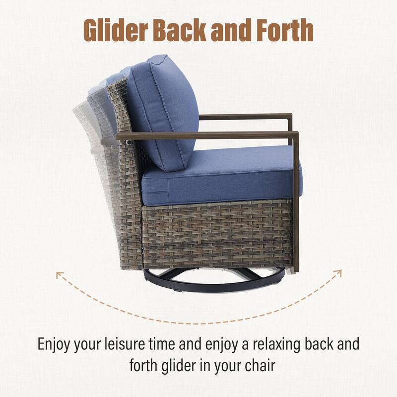 Gymojoy Outdoor Wicker Rattan Gliders Chairs with Ottomans - Grey