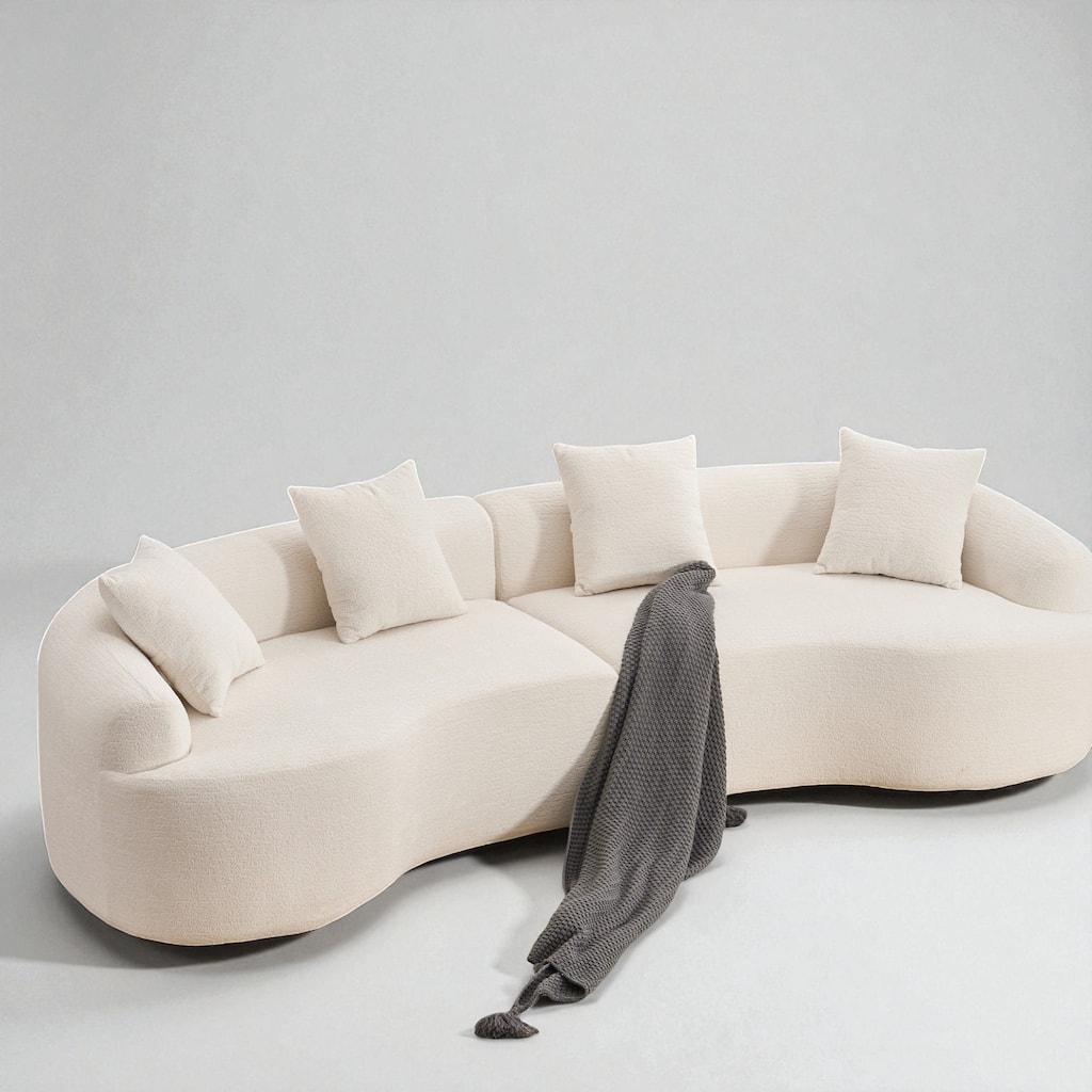 110" Curved Boneless Modular Sectional Sofa, Compression High-Density Foam Couch Sleeper for Living Room & Apartment