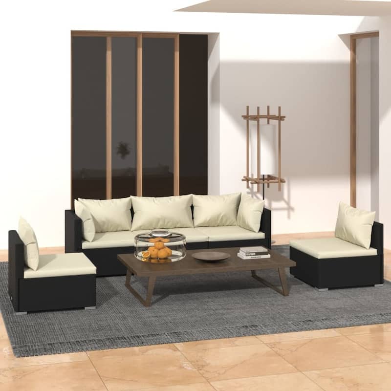 vidaXL Patio Lounge Set Outdoor Sectional Sofa Set Table Garden Poly Rattan - 27.6" x 27.6" x 23.8"