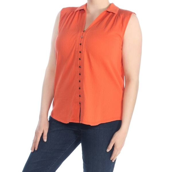 Shop Lucky Brand Womens Orange Sleeveless Collared Button Up Wear