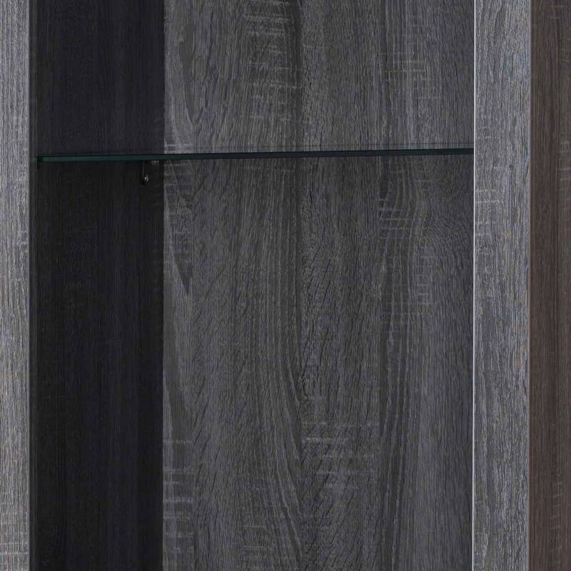 Wooden Curio Cabinet with 2 Glass Shelves and Cabinet, Gray