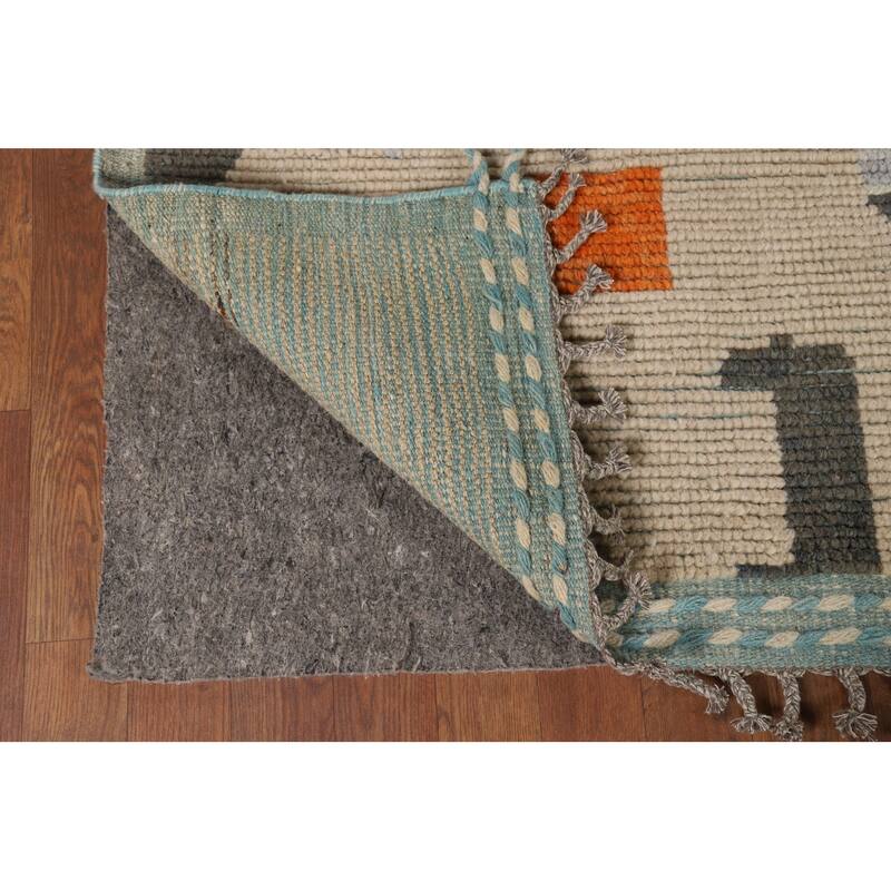 Earth Tone Moroccan Abstract Area Rug Handmade Wool Carpet - 9'0" x 12'4"