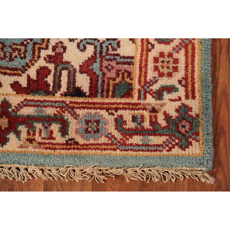 Light Blue Heriz Serapi Indian Runner Rug Hand-Knotted Wool Carpet - 2'5"x 8'0"