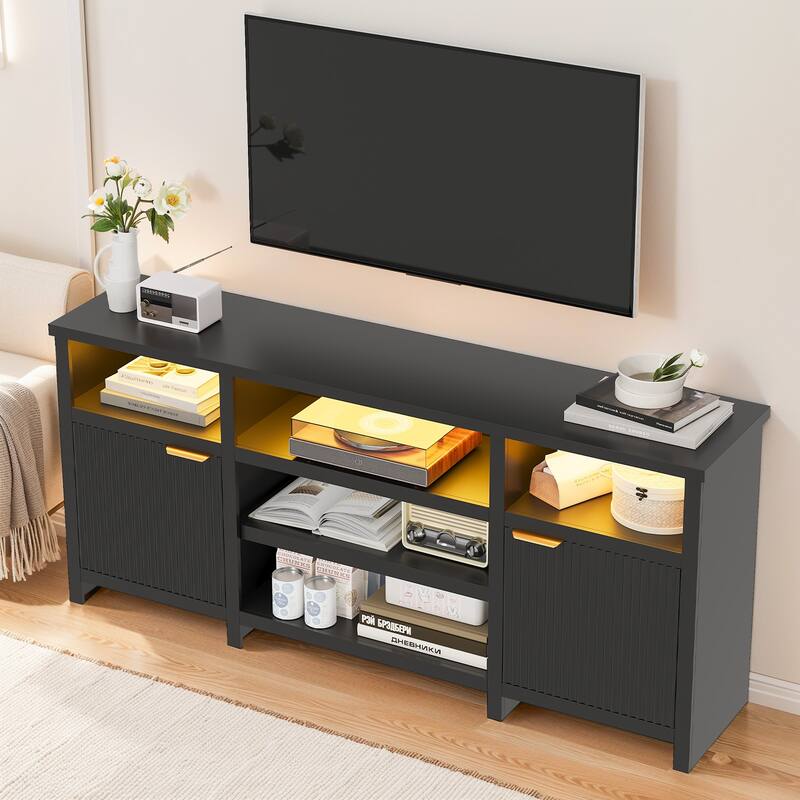 Pocassy 75 Inch Modern Media TV Console Table Cabinets with Doors
