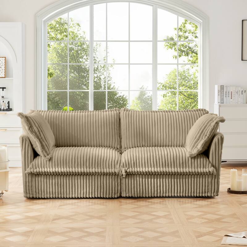 Modern Slipcovered 2-Seat Sofa Couches, 2 Seater Sofa, Corduroy Deep Seat Sofa With Upholstered Cushion&Detachable Cover