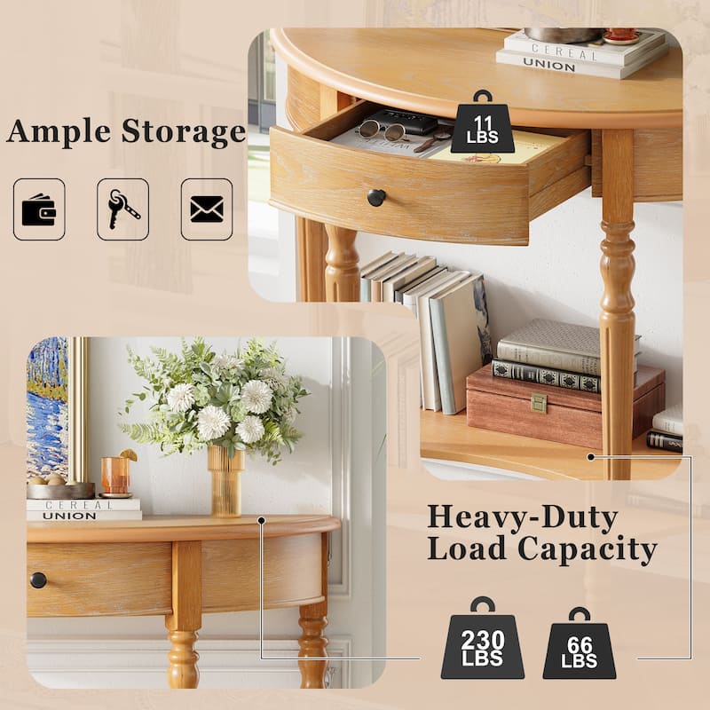 Half-Moon Farmhouse Console Table with Drawer & Shelf by Harper&Bright Designs