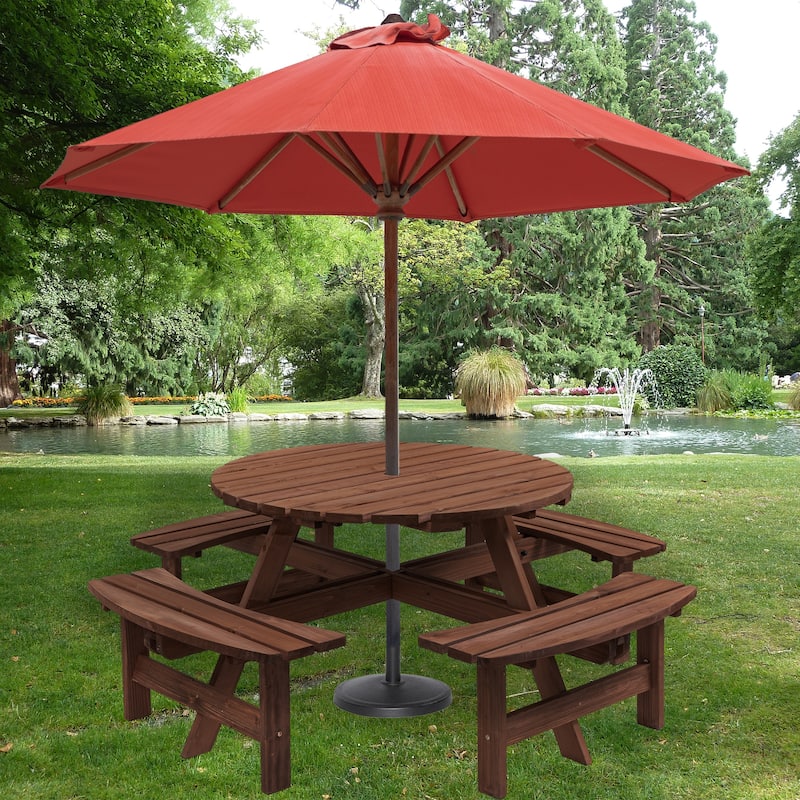 8-Person Outdoor Picnic Table w/Benches & Umbrella Hole, 2200 LBS