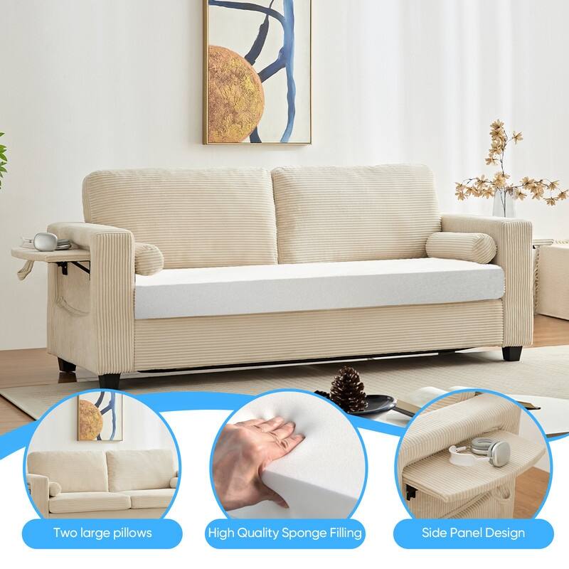 Mixoy Convertible 2-in-1 Pull Out Sleeper Sofa Bed Loveseat with 2 Wing Table and Memory Foam Mattress