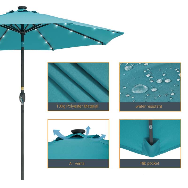 LIVOOSUN 9Ft Patio LED Market Umbrella Outdoor Table Steel Umbrella