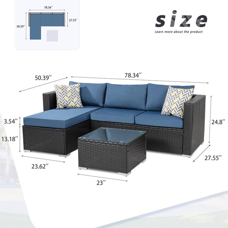 Futzca Outdoor Furniture Patio Sets,Low Back All-Weather Small Rattan Sectional Sofa