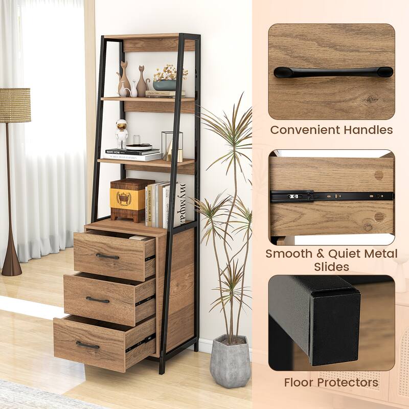 Gymax Ladder Bookshelf Tall Bookcase w/ 3 Open Shelves Printer Stand 3