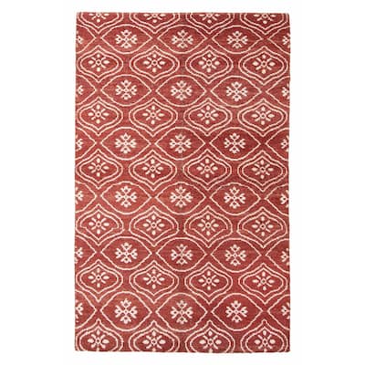 ECARPETGALLERY Hand-knotted Eternity Burgundy Wool Rug - 5'0 x 7'11