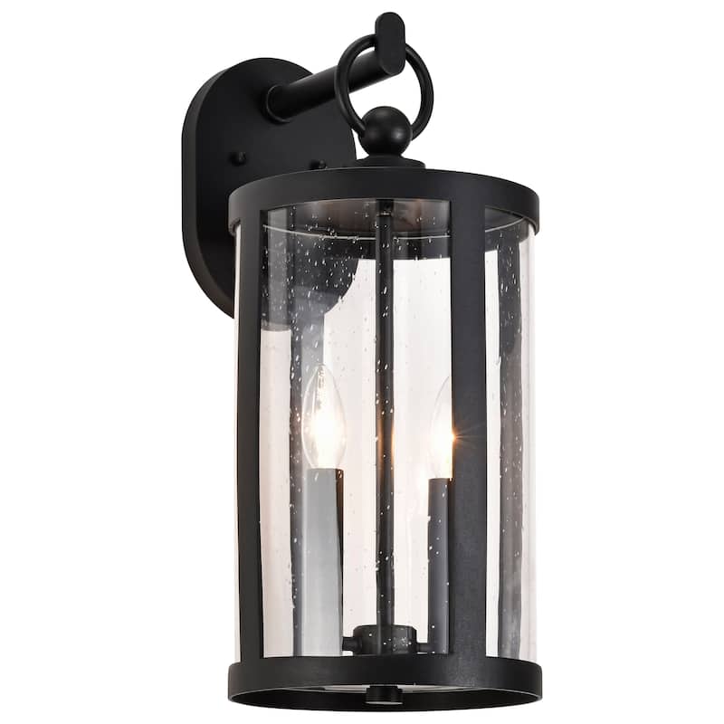 Broadstone 2 Light Medium Wall Lantern Matte Black with Clear Seeded Glass