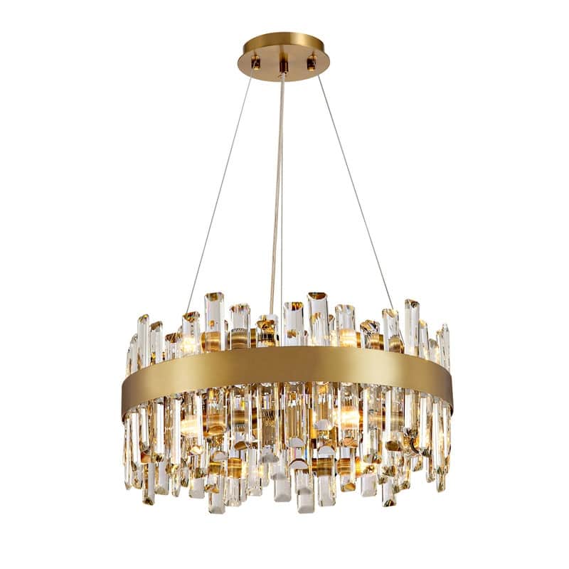 19.7'' Modern Crystal Chandelier Brass Gold Round 12-Light 2-Tier Luxury Crystal 19.7'' Raindrop Chandelier for Dining Room
