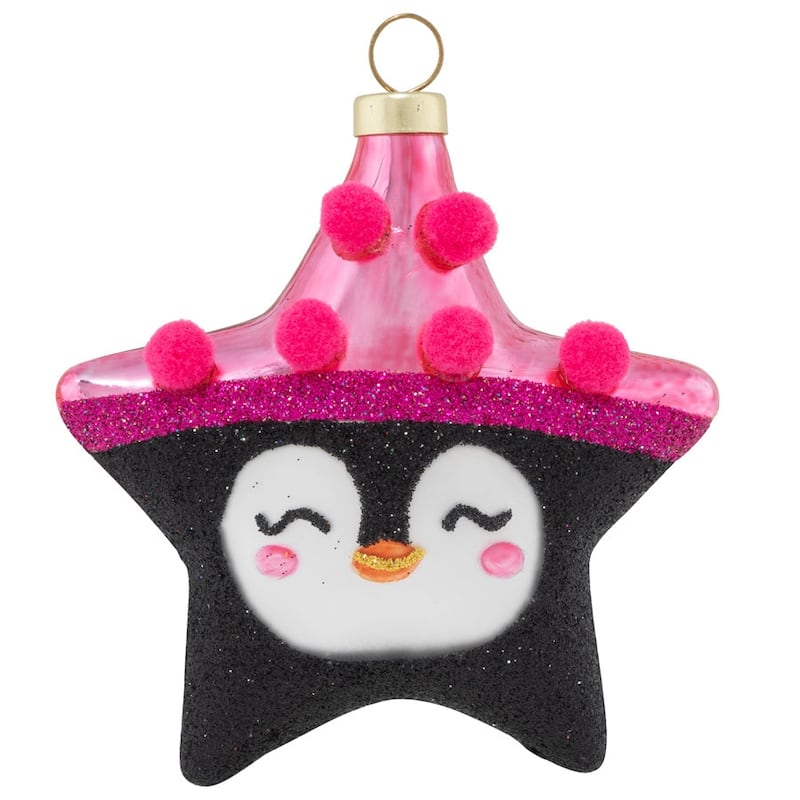 3.75" Pink and Black Penguin Star Christmas Ornament