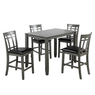 5-Pc Solid Wood Counter Height Dining Table Set with 4 Padded Chairs ...