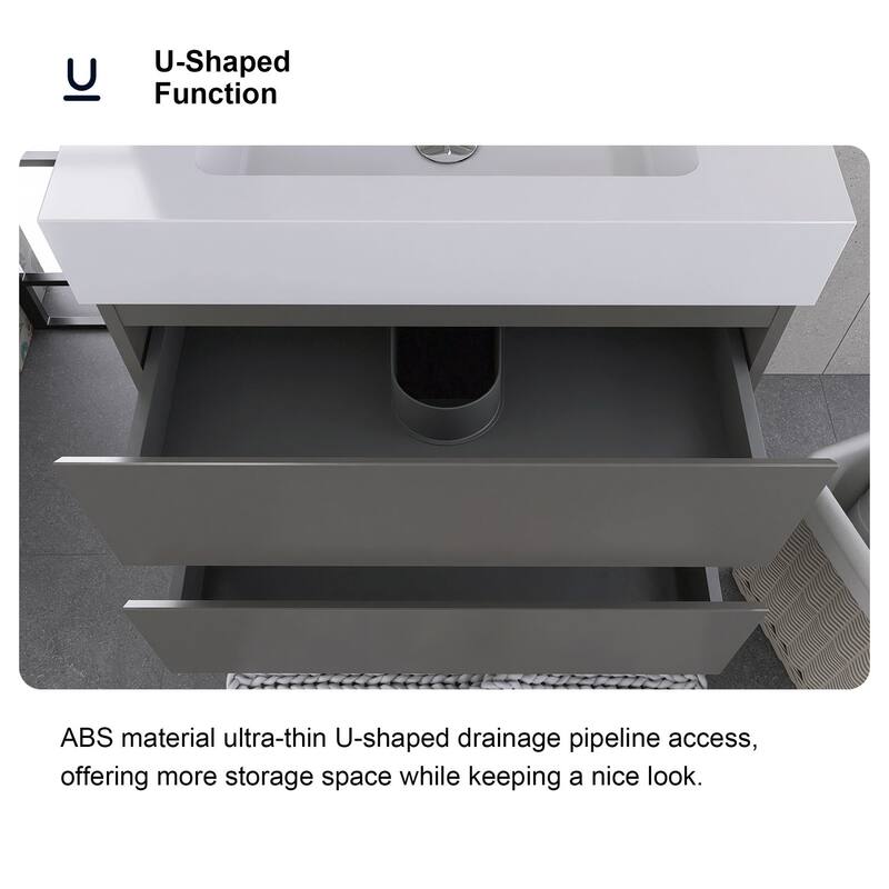 Wood Wall-Mounted Bathroom Vanity Set with White Integrated Resin Sink