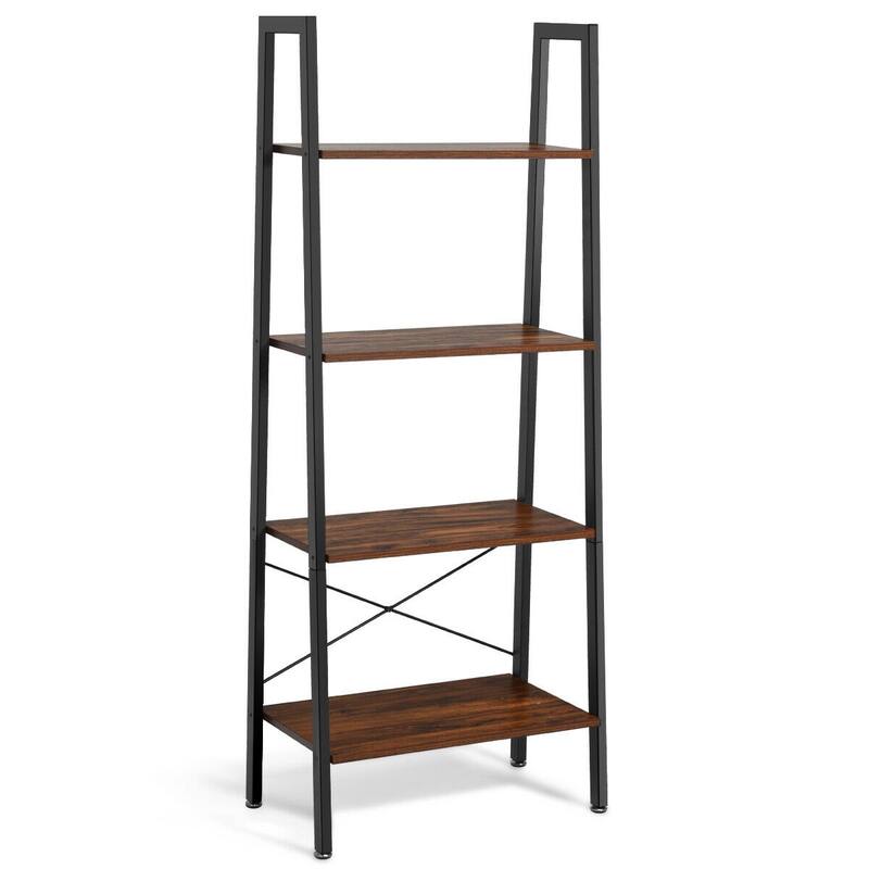 Gymax 4-Tier Ladder Shelf Ladder Bookcase Bookshelf Display Rack Plant