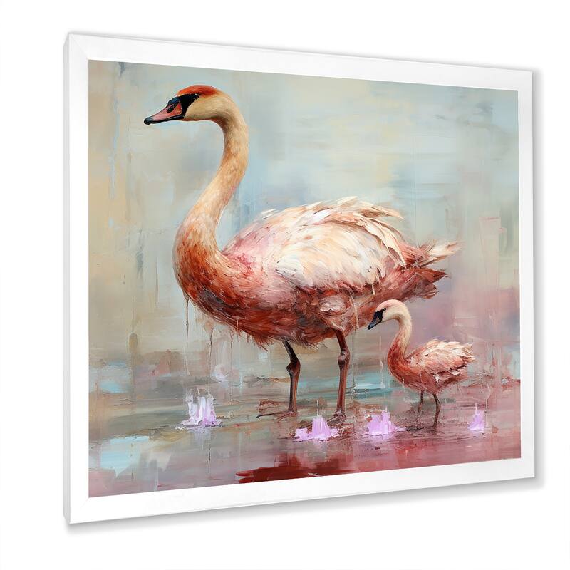 Designart "Pink Blooming Swan Beauty" Swans Wall Decor Pink Modern Entryway Framed Wall Art Print