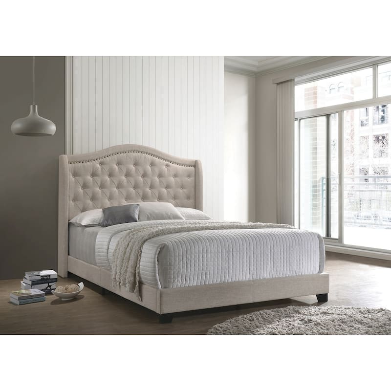Maassluis Camelback Demi-wing Tufted Upholstered Bed - Beige - Queen