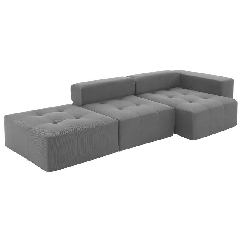 105.5" Corduroy L-Shaped Modular Sectional Sofa with Wide and Deep Seat, Tufted Design, and No Assembly Required