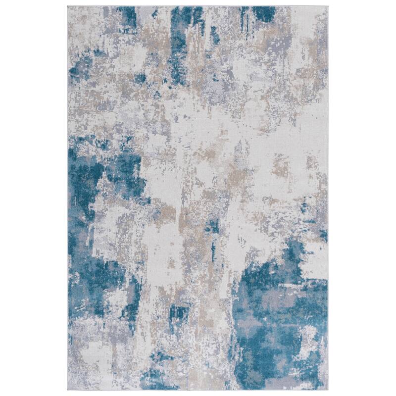 SAFAVIEH Bayside Machine Washable Drahusa Modern Abstract Rug - 6'7" Square - Blue/Grey